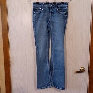 LA Idol USA Jeans, Size 5, Flared 8", Low-Rise, Boot Cut, 30W x 30L, Bedazzled